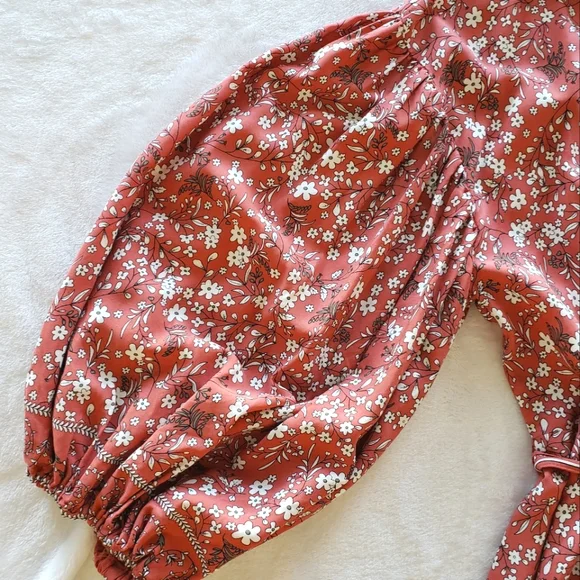 MAX STUDIO Pouffy 3/4 Sleeve Empire Tie Waist Earth Tone Blouse--NWT--L - Picture 3 of 11